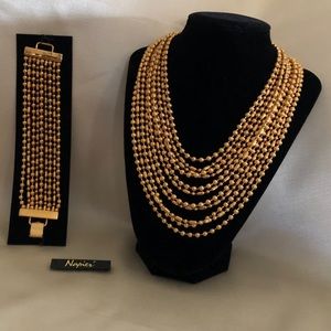 Napier gold multi strand necklace & bracelet